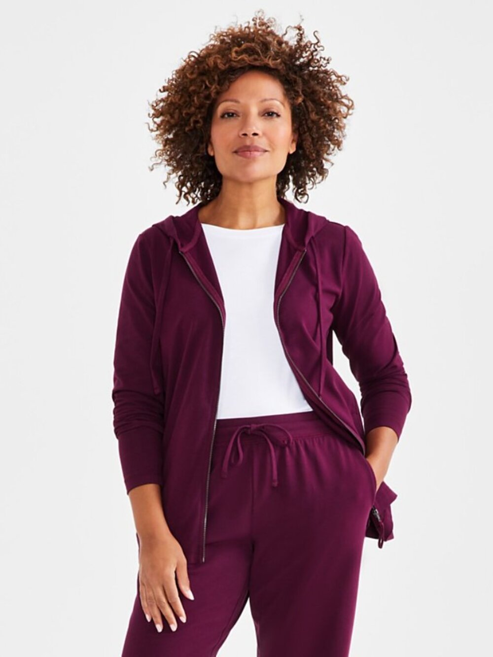 NWT Style & Co Zip Front Hoodie Women’s M Berried Treasure Hooded Sweatshirt